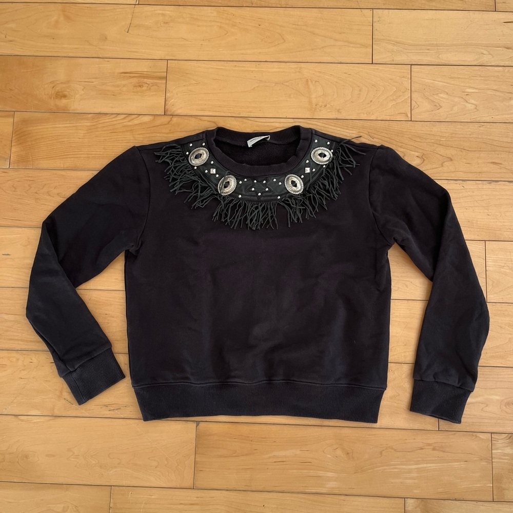 Saint Laurent SS15 “Psych Rock” Leather Fring Sweatshirt by Hedi Slimane